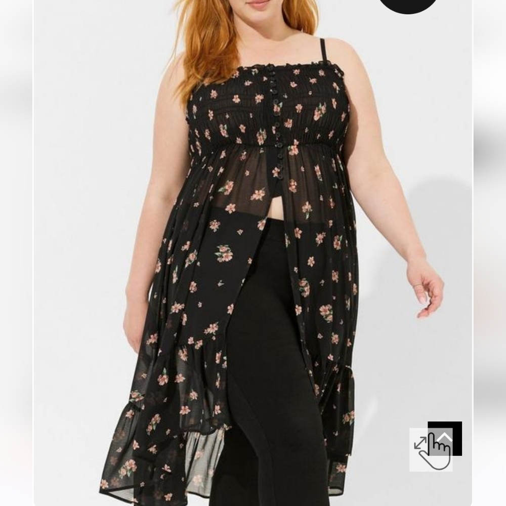 🆕️💐CHIFFON BUTTON UP SLEEVELESS TUNIC TOP - BLACK FLORAL💐